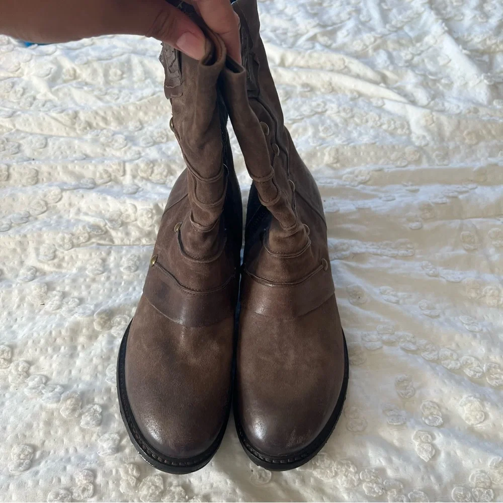 A.S.98 Military Dress Style Boots in Stone Leather Side Zip Women's 38 (US 7.5) - Picture 6 of 16